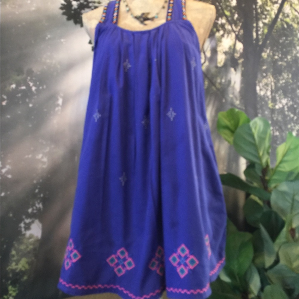Tank Top Tunic Summer Blue Beaded Pockets